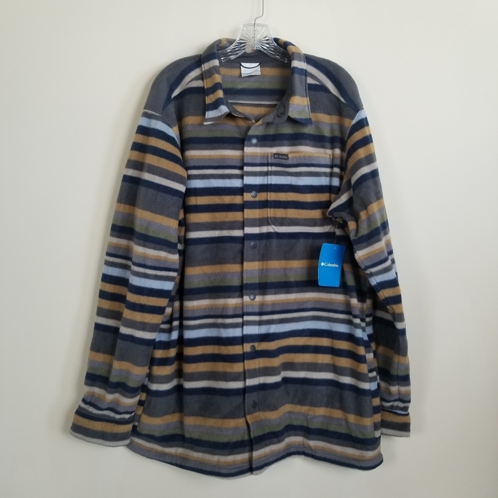 Columbia Steens Mountain Striped Fleece Shirt Jacket Large Tall NWT